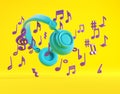 Bright headphones surrounded by various musical notes. This lively scene emphasizes the joy of music and creativity, inviting Royalty Free Stock Photo