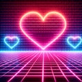 Bright heart shapes pulse flirty beats on a brick wall backdrop 80s Generative AI Royalty Free Stock Photo