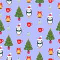 Bright holidays pattern with penguin