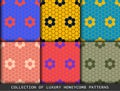 Bright colors Honeycombs set of geometric patterns. Abstract hexagons geometric design