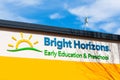 Bright Horizons sign on early education and preschool building. Bright Horizons is a child-care provider and is the largest
