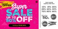 Bright Horizontal Super Sale Pink Banner. End of Season Special