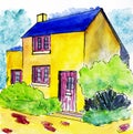 Bright house in watercolor.