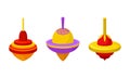 Bright Humming Top or Spinning Top as Squat Toy with Sharp Point at the Bottom Vector Set Royalty Free Stock Photo