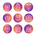 Bright icons with white african tribal vodoo masks