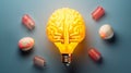 Bright idea brain with lightbulb inspiration innovation solution once, AI generated