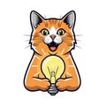 Bright Idea Cat, Cute Cartoon Clipart Royalty Free Stock Photo