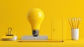Bright idea concept with office supplies on yellow Royalty Free Stock Photo