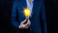 Bright idea in hand Business man, Hands holding light bulb for concept new idea concept with innovation and inspiration,technology Royalty Free Stock Photo