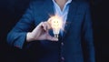 Bright idea in hand Business man,Hands holding light bulb for concept new idea concept with innovation and inspiration,technology Royalty Free Stock Photo