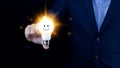 Bright idea in hand Business man,Hands holding light bulb for concept new idea concept with innovation and inspiration Royalty Free Stock Photo