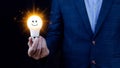 Bright idea in hand Business man,Hands holding light bulb for concept new idea concept with innovation and inspiration,technology Royalty Free Stock Photo