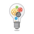 Bright idea light bulb with cogs Royalty Free Stock Photo