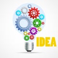 Bright idea light bulb with cogs and gears. Gear inside bulb on white background Royalty Free Stock Photo