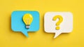 Bright idea and question mark symbols on colorful background for creative concept discussions in classroom or presentation setting Royalty Free Stock Photo