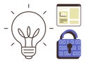 Bright ideas, data visualization, and cybersecurity represented in simple symbolic graphics Royalty Free Stock Photo