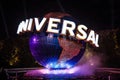 Bright and Illuminated Evening View to the Globe of the Universal Studios Park