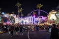 Bright and Illuminated Evening View to the Main Street of the Universal Studios Park Royalty Free Stock Photo