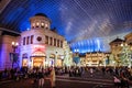 Bright and Illuminated Evening View to the Main Street of the Universal Studios Park Royalty Free Stock Photo