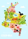 Bright illustrated map of Colombia. Travel banner