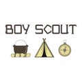Bright Illustration For Boy Scouts With A Tent, A Fire