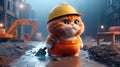 funny animated cat working on a construction site Royalty Free Stock Photo