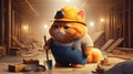 cute cartoon cat builder on a bright construction site Royalty Free Stock Photo