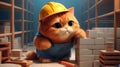 cheerful builder cat in a vibrant construction scene Royalty Free Stock Photo
