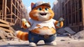 playful cartoon cat at a colorful construction site Royalty Free Stock Photo