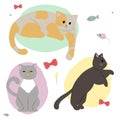 Bright illustration of cute fluffy cats of different colors. Pets that give love