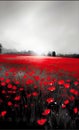 bright illustration landscape with red poppies, background