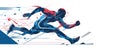 Bright illustration of running Olympic athlete on white background. Olympic Games in Paris 2024. The colors of the French flag are Royalty Free Stock Photo