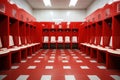 Bright image of football locker room clean and neat. wooden seats. Generative AI