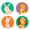 Bright images of domestic animals cat, rabbit, dog and rat. Can be used for pet shops, clinics, pet food advertising. Royalty Free Stock Photo