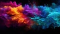 Bright Indian Holi festival with abstract colored powder explosion on black background. Frozen movement Royalty Free Stock Photo