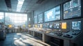 bright industrial control room filled with advanced technology and screens Royalty Free Stock Photo