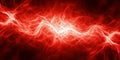 A bright, intense red background with energetic, zigzag lines that create a striking, angular