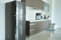 Bright interior of the kitchen nook with built-in induction stove