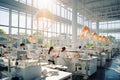 bright interior view of modern sterile laboratory, scientists research viruses