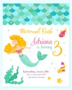 Bright invitation card with cute fairy mermaid