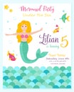 Bright invitation card with cute fairy mermaid