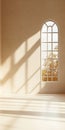 Bright and Inviting Architectural Interior with Arched Window Casting Warm Sunlight and Shadows Royalty Free Stock Photo
