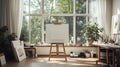Bright and Inviting Art Studio Featuring Large Windows, Natural Light, and Creative Space for Inspiring Artistic Expression and Royalty Free Stock Photo