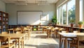 Bright and inviting classroom with natural light, learning environment Royalty Free Stock Photo