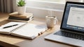 Modern Workspace with Laptop, Planner, and Coffee Royalty Free Stock Photo