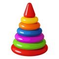 Bright iridescent children`s toy - pyramid of plastic rings with triangular top Royalty Free Stock Photo