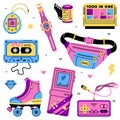 Bright Items from Nineties in Purple Vector Set