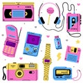 Bright Items from Nineties in Purple Vector Set
