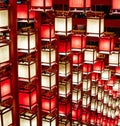 Bright Japanese lanterns hanging on the ceiling