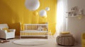Bright and Joyful: White and Yellow Themed Baby Room with Crib and Lamp Royalty Free Stock Photo